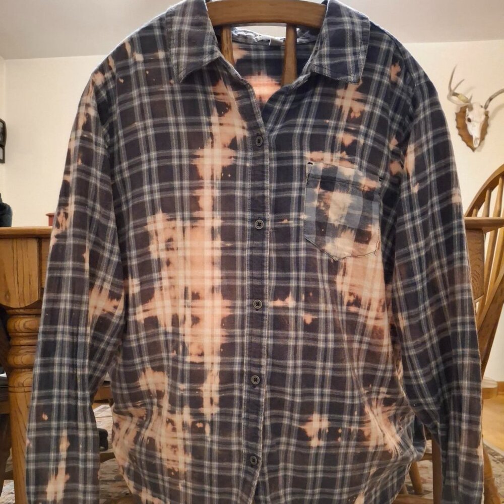 Women's Rebecca Malone Plus Size 1x Bleached Western Blue Button Up Flannel